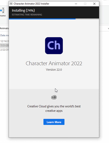 Chờ quá trình cài đặt Adobe Character Animator CC 2022 full crackhoàn tất